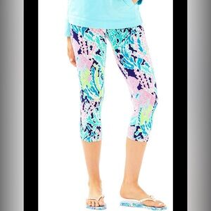 Lilly Pulitzer Weekender Crop Leggings Seaside Aqua Let’s Cha Cha Size Small